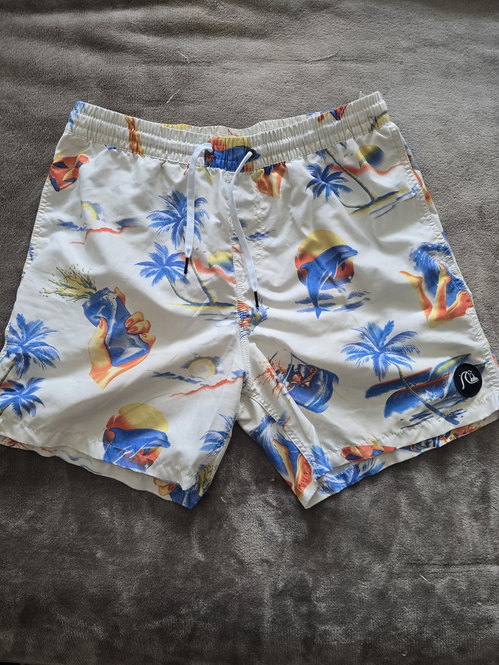 Quicksilver Men's White Tropical Print Swim Trunks